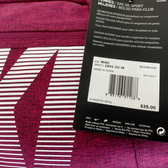 Nike Burgundy Gym Club Duffel Bag with White Logo - Picture 3 of 3